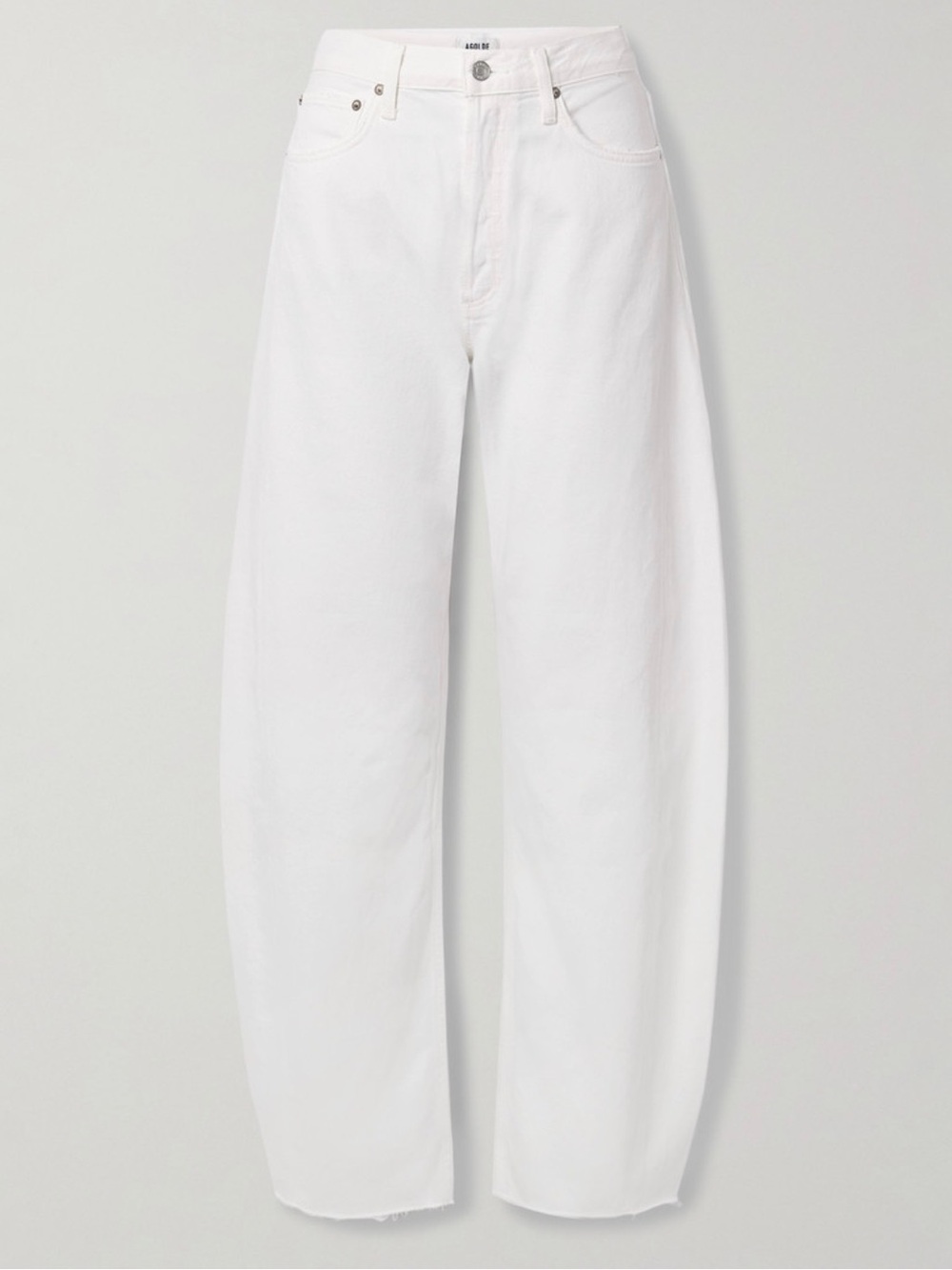 Agolde Luna Frayed High Rise Barrel Jeans White 25